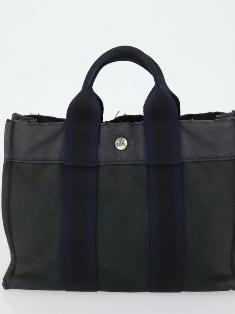 HERMES Fourre Tout Hand Bag Canvas 2 Set Gray Navy - Picture 10 of 16